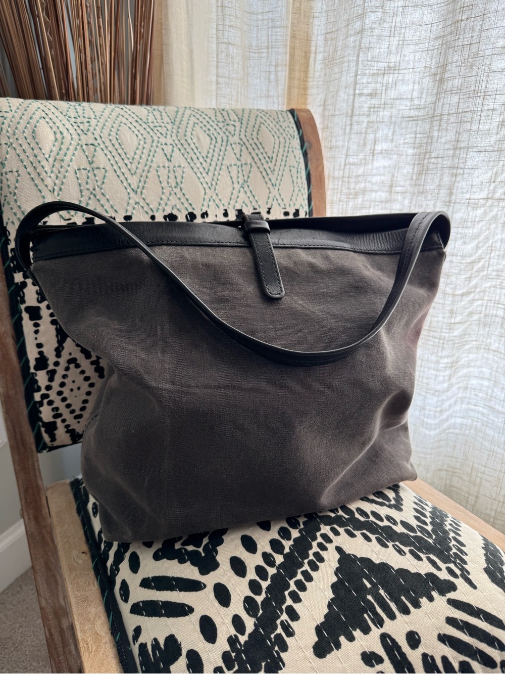 Henry Cuir Archival Artisan Canvas & Leather Slouchy Shoulder Tote Discontinued